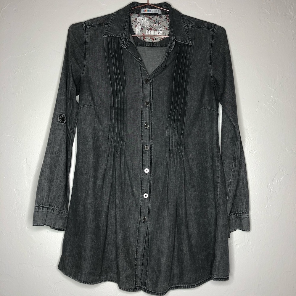 Denim & Co Button Down Charcoal Black Shirt